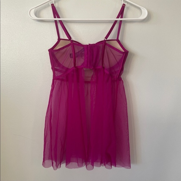Victoria’s Secret Fuchsia Push-Up Babydoll Bustier Tulle Lingerie - Picture 4 of 9